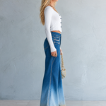 Boho Ombre Dip Dye High Rise Frayed Hem Wide Leg Jeans