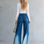 Boho Ombre Dip Dye High Rise Frayed Hem Wide Leg Jeans