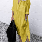 Lapel Casual Shirt Dresses Long Sleeve Pocket Sommer Maxi Dresses