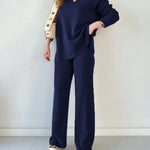 Solid Color Loose Hem Slit Two-piece Sweater Set