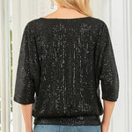 Solid Color Sequined Loose Round Neck Casual Top