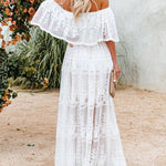 Off Shoulder Lace Maxi Dress Boho White Bridesmaid Wedding Evening Party Dresses