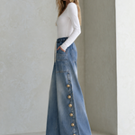 Vintage Chic Drawstring Gold Button Side Slit Wide Leg Jeans