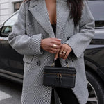 Fashion Stripe Print Lapel Pocket Coat