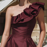 Elegant One-Shoulder Ruffle Midi Dress
