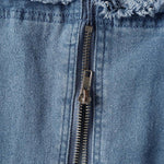 Exquisite Vintage Casual Hooded V-neck Zipper Side Slits Buttons Blue Denim Midi Dress
