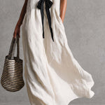 Bohemian Style White And Black Color Blocked Sleeveless V-neck Maxi Dress