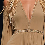 Bohemian Strapless Off-the-Shoulder Khaki Long Sleeve Mini Dress