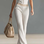 Retro Sporty Vacation Hooded Zipper V-neck Off-white Knitted Jumpsuit