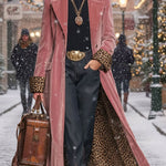 Lapel Single-breasted Velvet And Leopard Print Coat
