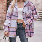 Nadorine Casual Mid-length Plaid Shirt Hooded Jacket