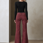 Retro Boho Burgundy Leopard Print Studded Pocket Low Rise Flare Jeans