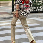 Leopard print cherry print oversized sweatshirt