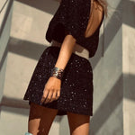 Night Moves Sequin Fabric Short Sleeve Backless H-line Mini Dress