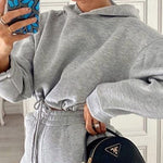 Two Piece Outfits Casual Lounge Sets Long Sleeve Drawstring Cropped Hoodie with Sweatpants