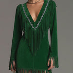 Western-style Retro Embroidered Tassel Pink Faux Suede Mini Dress