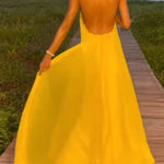 Margovil Chain Halter Open Back Maxi Swing Dress