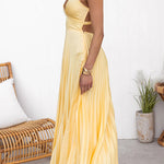 V Neck Backless Cut Out Pleated Maxi Cami Dress
