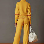Retro Sporty Webbing Grey-white Half-zip Sweatshirt And Wide-leg Pants Set