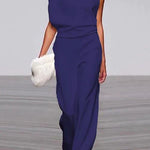 Margovil Cowl Neck One Shoulder Batwing Sleeve Party Suit