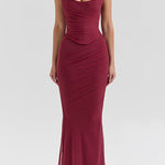 Margovil Ruched Strapless Corset and Bodycon Maxi Skirt Set with Scarf