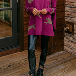 Margovil High Neck Side Slit Cheetah Pattern Sweater