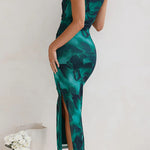 Margovil Sleeveless Side Slit Printed Bodycon Midi Dress