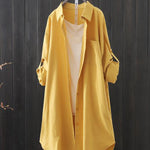 High-Low Long Sleeves Solid Color Lapel Shirts Tops