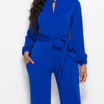 Elegant Long Sleeve Straight Long Pants Jumpsuits Clubwear Rompers with Pockets
