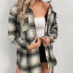 Plaid Drop Shoulder Belted Shirt Coat