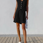 Two Pieces Sets Slim Solid Sleeveless V-Neck Tops Waistcoat High Waist Casual Short Pants Suit