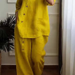 Solid Color Cotton And Linen Cropped Top & Wide Leg Pants Two-Piece Set
