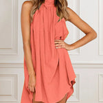 Nadorine Women's Casual Halter Neck Strap Ruffle Plus Size Loose Short Mini Dress Beach Holiday Irregular Sundress