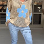 Floral Knitted Hollow V-neck Shirt Floral Mesh Sweater