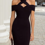 Elegant Cross-Neck Off-Shoulder Midi Dress