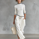 Women's Sports Half-high-neck Long-sleeved T-shirt Drawstring Wide-leg Pants Two-piece Set
