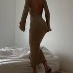 Tranquility Rib Open Back Long Sleeve Long Dress