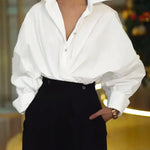 Batwing Sleeves Long Sleeves Buttoned Solid Color Lapel Blouses&Shirts Tops