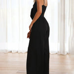 Ruffle Straps Crisscross Back Knot Front Slip Jumpsuit