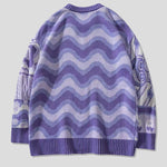 Vintage Floral Pattern Stitching Knit Sweater Casual Loose Round Neck Unisex Sweater