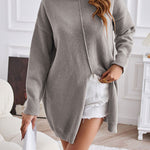 Solid color half turtleneck pullover sweater fashionable mid-length slit dress