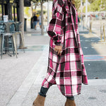 Flannel Wool Blend Plaid Lapel Button Down Shirt Long Sleeve Shacket Jacket with Pockets