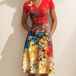Nadorine Women's Casual V Neck Short Sleeve Sundress Loose Flowy Print Tunic Beach Dresses