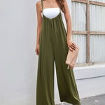 Flowy Wide Leg Jumpsuit Spaghetti Strap High Rise Bodysuit Solid Loose Romper