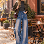 Retro Western Star Embroidered Sun Faded High Rise Wide Leg Jeans
