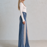 Retro Western Star Embroidered Sun Faded High Rise Wide Leg Jeans