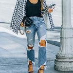 High Waist Fashion Distressed Ripped Jeans Casual Women's 90??¡ê¡èS Flare Jeans