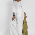 Two-piece Set Loose Vacation O-neck Half Sleeve Solid Tops Casual Wide Leg Pants Suits