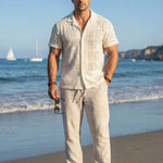 KZZ Men's slim-fit short-sleeved tie-front shirt
