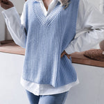 V-neck Knit Sweater Vest Loose Fit Casual Vintage Classic Sleeveless Crop Sweater Tops
